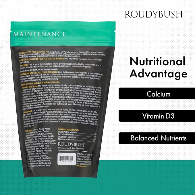 RoudyBush Daily Maintenance Food for Birds - Scientifically Formulated Bird Feed - Bird Food Pellets w/Corn, Wheat, Soy & More - Nutritious & Healthy Feed for Birds (Small, 22oz)