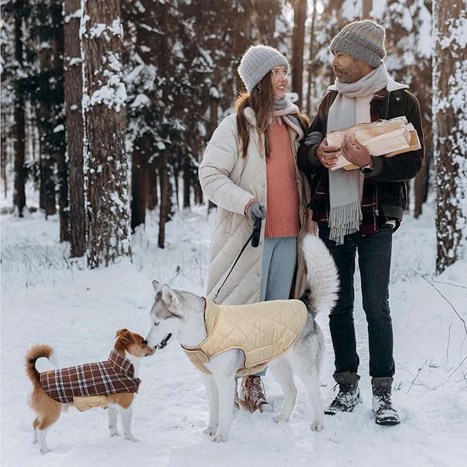 Kuoser Waterproof Dog Coat, Reversible Dog Jacket for Medium Dogs, Adjustable Durable Doggie Winter Coat Warm Puppy Cold Weather Apparel from Small to Large Breed, Brown M