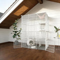 Large 4-Tier Cat Cage Indoor, DIY Cat Enclosures Detachable Metal Wire, Indoor Cat Crate Exercise Place Ideal for Kitty, Small Animals (White, 41" L x 28" W x 55" H, 7)