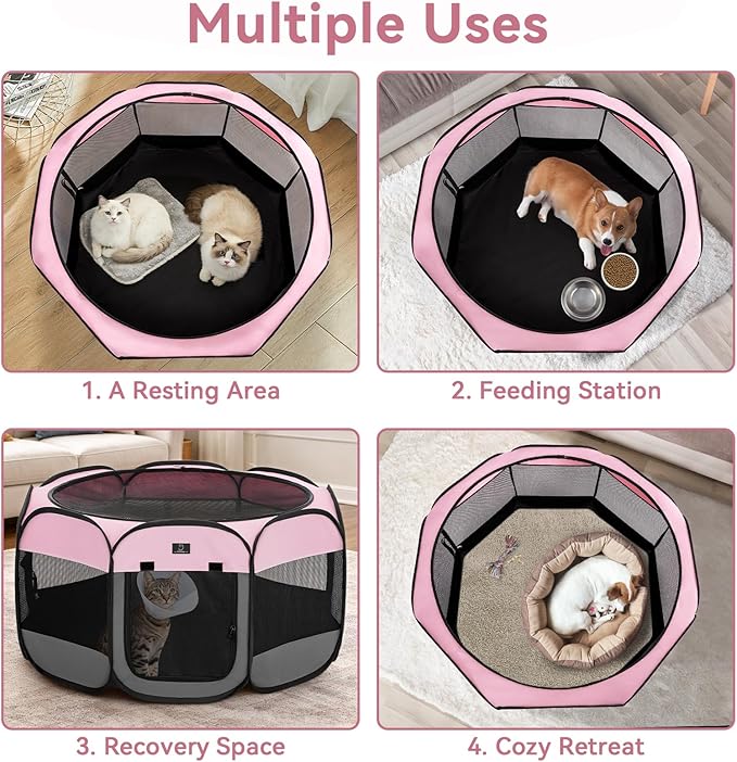 Portable Indoor Dog Playpen for Small Dogs & Puppies by A 4 Pet – 40.55" Pop-Up Soft Puppy Playpens with Bowl, Waterproof Floor, Calm Safe Space for Home, Travel & Daily Use