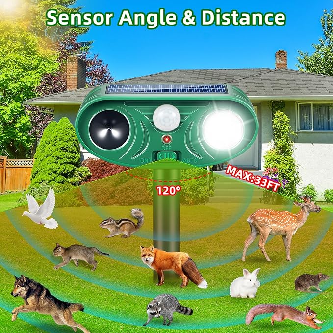 2026 Upgraded Solar Ultrasonic Animal Repeller Outdoor with Motion Sensor & LED Strobe Cat Repellent Outdoor Effective Dog, Deer, Raccoon, Squirrel Deterrent for Yard, Lawn, Garden 4 Pack