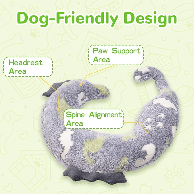 Dog Calming Pillow - Cute Soft Animal Pillow for Dogs, Cats, Kids, Adults, Washable Cozy Relaxing Pet Bed Pillow, Glow in The Dark Dog Neck Pillow (Grey, Medium)