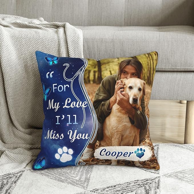 Funnylife Personalized Pet Memorial Throw Pillow with Photo Pet Memorial Gifts for Dogs Cats Loss of Dog Sympathy Gift Dog Bereavement Remembrance Picture Pillow