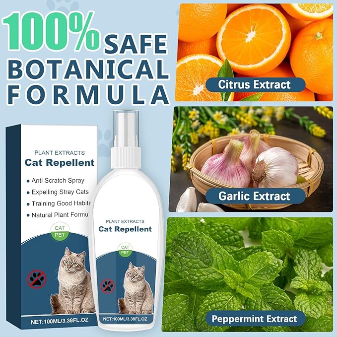 Cat Deterrent Spray, Botanical Cat Repellent Spray for Furniture, Gentle for Indoor & Outdoor Use, Helps Stop Urine Marking & Scratches, Effective Training Aid-CVW