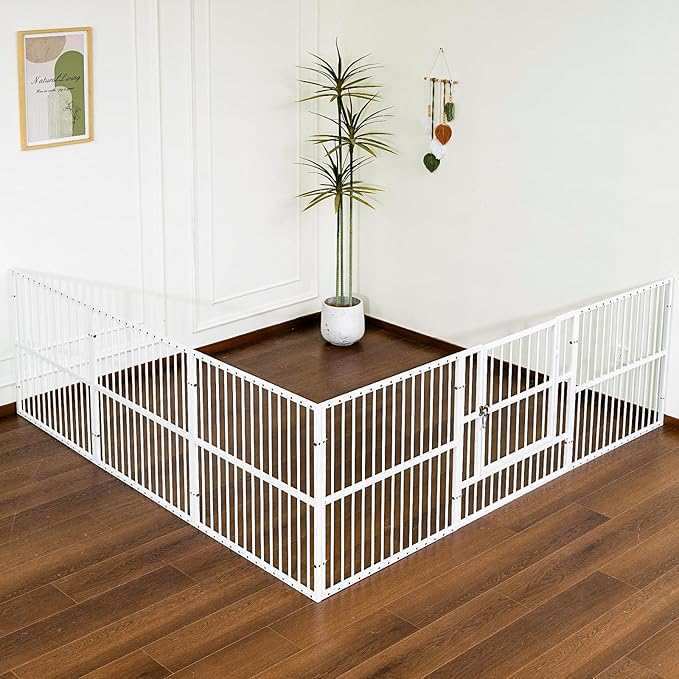 Dog Playpen - 32" Height Dog Pen, Heavy Duty Puppy Pen with Door, Safe & Sturdy, Easy Assemble for Indoor/Outdoor Pet Playpen (10 Panels with Door, White)