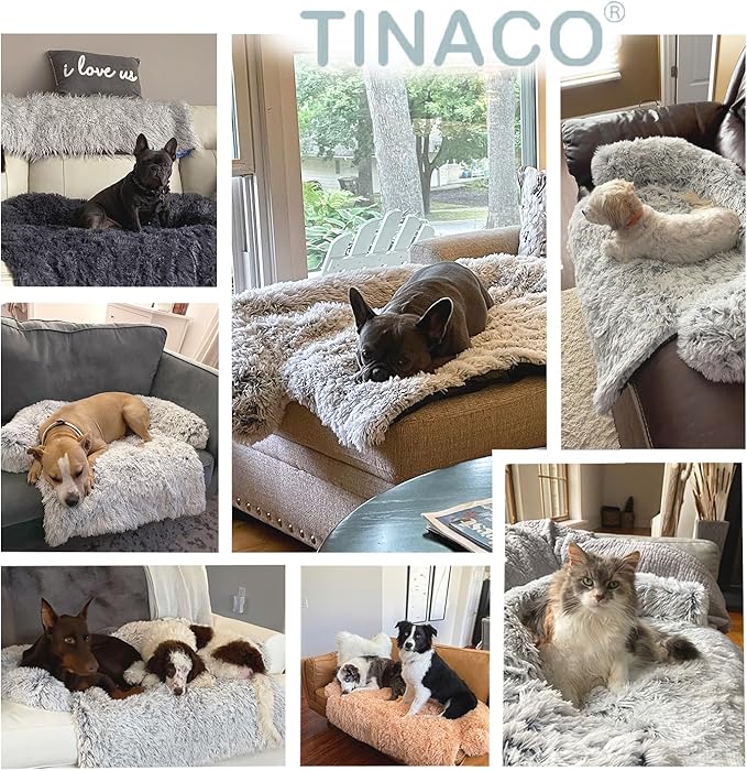 Tinaco Calming Dogs/Cats Bed Mats, Dog Pad Washable Removable Couch Cover, Plush Long Fur Mat for Pets, Waterproof Lining, Perfect for Small, Medium and Large Dogs and Cats (Navy Blue, 53"x39")