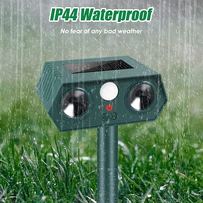 Solar Ultrasonic Racoon Cat Repellent Outdoor Deer Repellent Devices Sonic Fortress Pro Animal Rabbit Repeller Squirrel Deterrent with Motion Sensor to Keep Dog Fox Skunk Out of Garden Yard(4Pack)