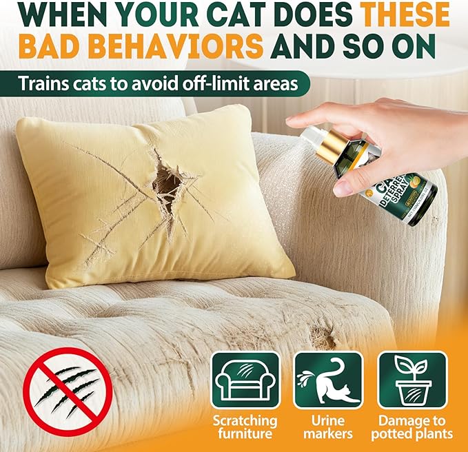 Cat Deterrent Spray, Natural Safe Cat Repellent Indoor and Outdoor, Cat Spray Deterrent for Urine Marking, Cat Scratch Deterrent Training Aid for Furniture Sofas Rugs, Anti Scratch for Cats, 5.07 oz