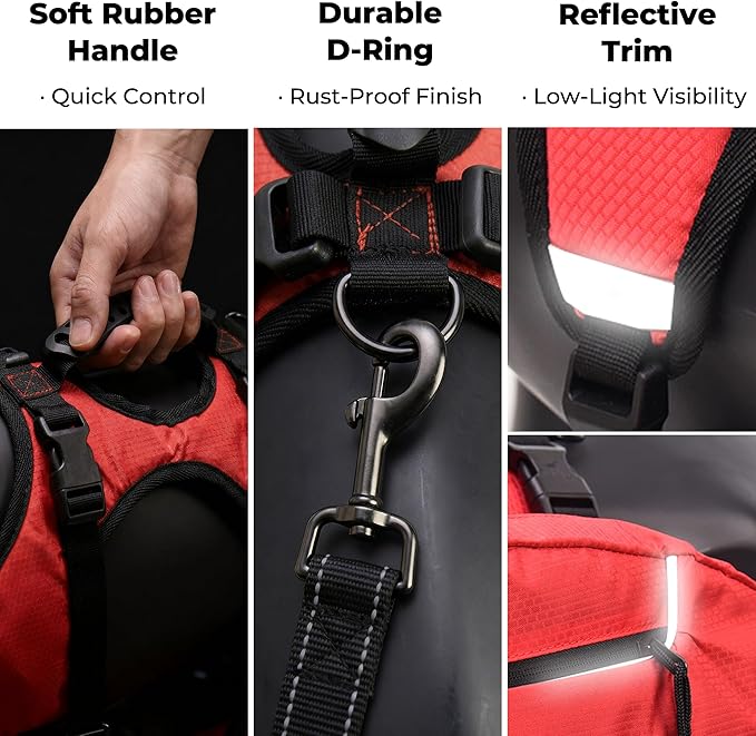 Dog Backpack for Day Hiking, Lightweight 2-in-1 Detachable Saddle Bag with Breathable Harness Vest, No-Flop Dog Daypack for Medium & Large Dogs to Carry Essentials (Medium)