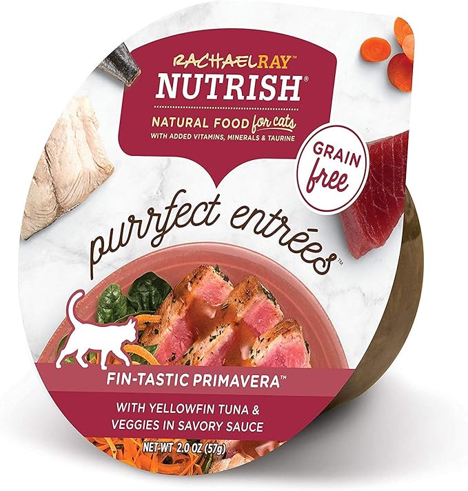 Nutrish Rachael Ray Purrfect Entrees Natural Wet Cat Food with Added Vitamins, Minerals & Taurine, Yellowfin Tuna & Veggies Recipe, 2 Ounce Cup (Pack of 12), Grain Free