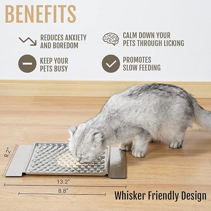PEGGY11 Durable Stainless Steel Lick Pad for Cats & Dogs | Strong Suction Cups | Anxiety Relief & Slow Feeder | Dishwasher Safe - Two Pack