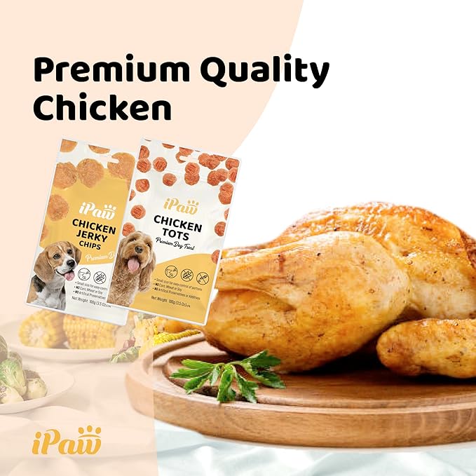 iPaw Chicken Tots Dog Treats for Puppy Training, All Natural Human Grade Dog Treat, Hypoallergenic, Easy to Digest (Chicken Tots)