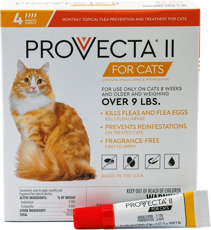 Provecta® II for Large Cats (Over 9 lbs) Flea and Tick Topical Treatment, 4-Month Supply