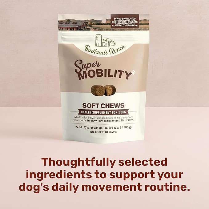Badlands Ranch Super Mobility Soft Chews for Dogs – Superfood Blend with Glucosamine, Chondroitin & Eggshell Membrane – 60 Soft Chews