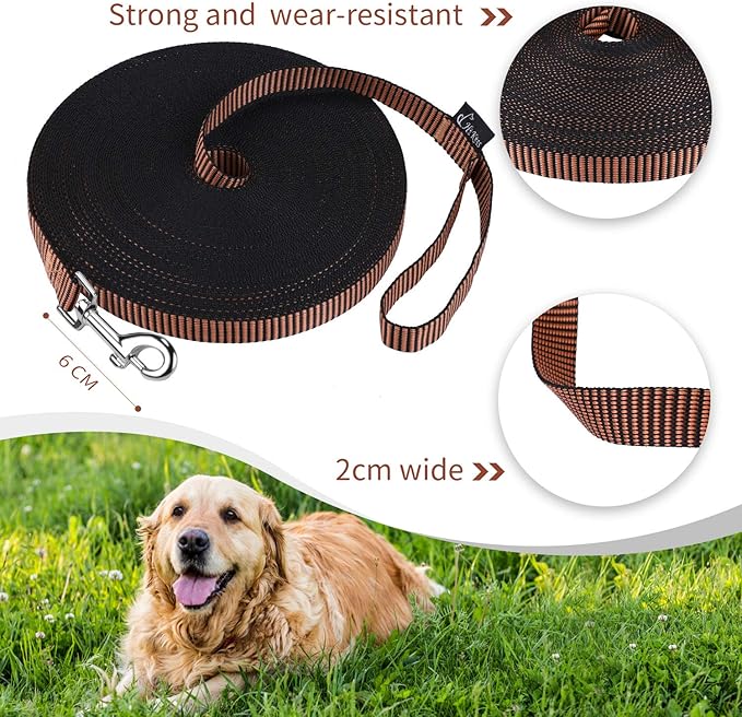 Hi Kiss Dog/Puppy Obedience Recall Training Agility Lead - 15ft 20ft 30ft 50ft 100ft Training Leash - Great for Training, Play, Camping, or Backyard(50ft,Black_Orange)