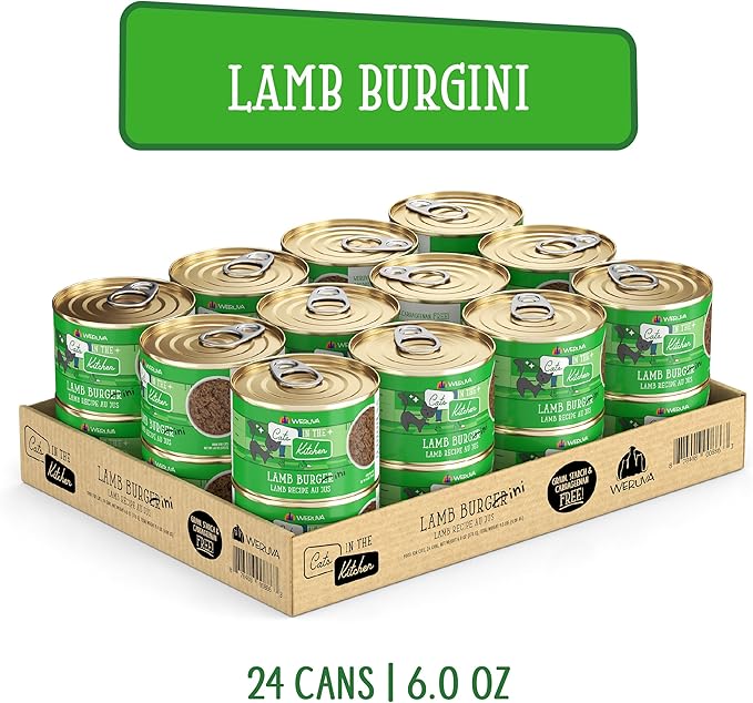 Weruva Cats in The Kitchen, Lamb Burger-ini with Lamb Au Jus Cat Food, 6oz Can (Pack of 24)