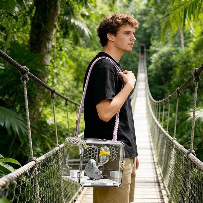 Bird Carrier - Transparent Portable Breathable Parrot Cage, Flying Squirrel Carrier, Ideal for Parakeets Conures Canaries Budgies Cockatiels Lovebirds Hamsters Outdoor Park Travel