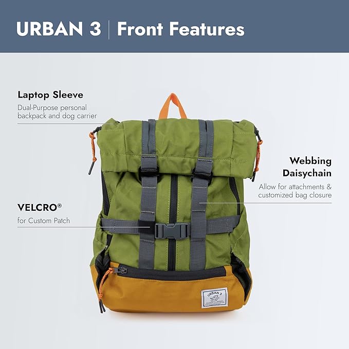 K9 Sport Sack Urban 3 - Large, Leafy - Ideal for Dogs with 20-22” Back Length - Dual-Use, Backpack-Style Carrier + Everyday Pack