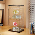 Small Betta Fish Tank, 2-Pack 0.3 Gallon Mini Aquarium with Adjustable Base Light & Gravels & Resin Crystal, Acrylic Fish Bowl for Desk Homes or Offices, Ideal for Beta Fish,Goldfish (Black - 2 Pack)