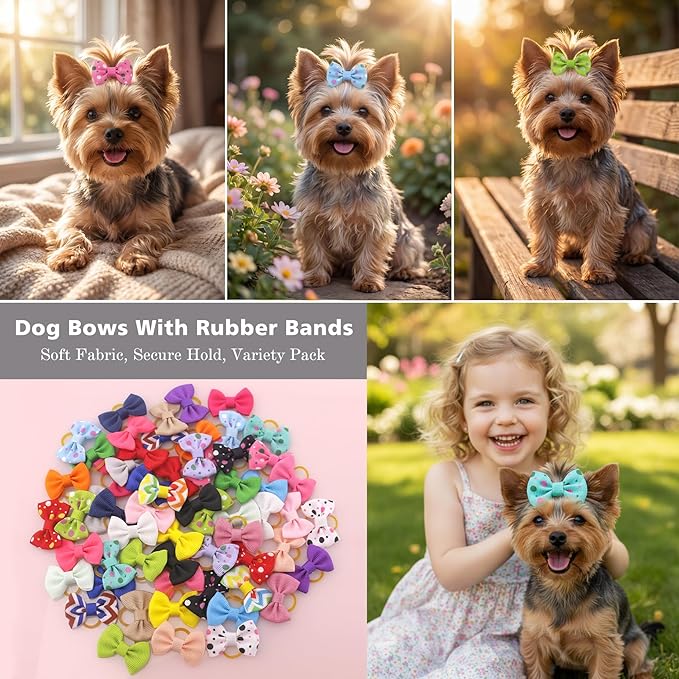 Puppy Hair Bows Small Dog Mini Rubber Bands Doggie Bowknot Pet Grooming Accessories 60pcs (30 Pairs) - Puppy Bows for Small Dogs Girl