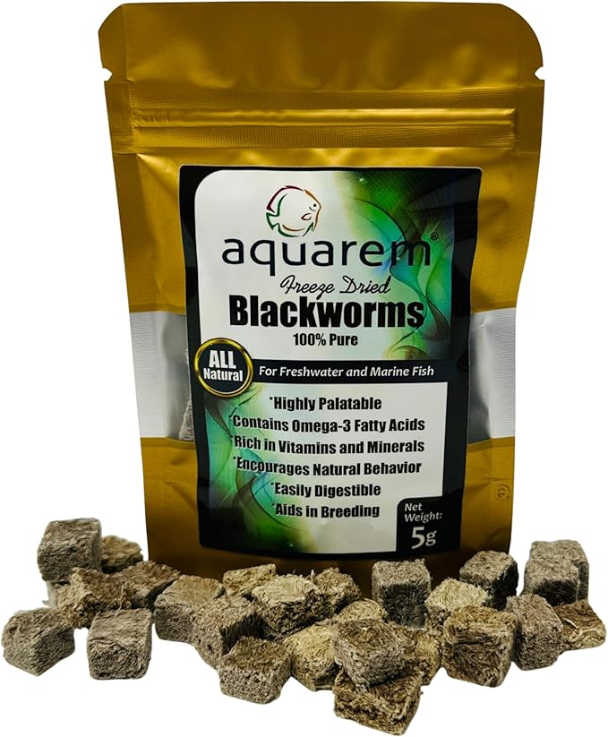 Super Cichlids Freeze Dried California Blackworms - All Natural - Perfect for Marine & Tropical Aquariums - High Protein, No Preservatives - Ideal Live Blackworms Alternative Fish Food (5 Grams)
