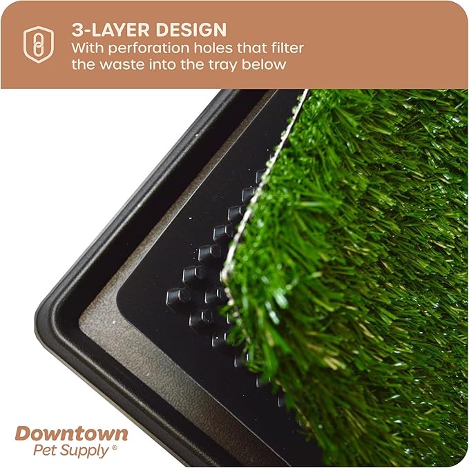 Downtown Pet Supply Dog Grass Pad with Tray, 16 x 20 - Outdoor and Indoor Potty System for Dogs with Replaceable Synthetic Grass Pee Turf - Portable and Waterproof Turf Dog Potty