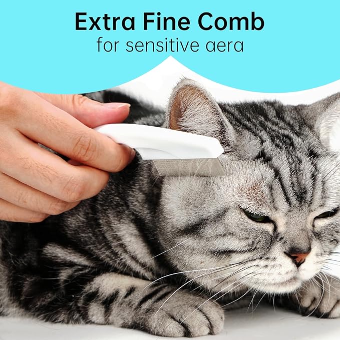 Prime Pets Long Pin Cat Brush, Self-Cleaning Slicker Brush for Indoor Cats, 3-in-1 Grooming Kit with Case for Dogs Small Animals, White