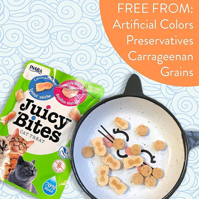 INABA Juicy Bites Grain-Free, Soft, Moist, Chewy Cat Treats with Vitamin E and Green Tea Extract, 0.4 Ounces per Pouch, 9 Pouches Total (3 per Bag), 3 Flavor Variety Pack