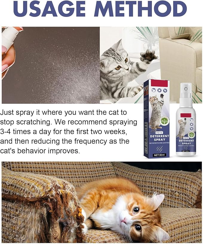 Cat Scratch Deterrent Spray for Furniture – Natural Bitter Taste Training Aid – Indoor Cat Repellent with Plant Extracts & Peppermint – Protects Sofa, Carpet & Curtains – 50ml/1.7 Fl Oz