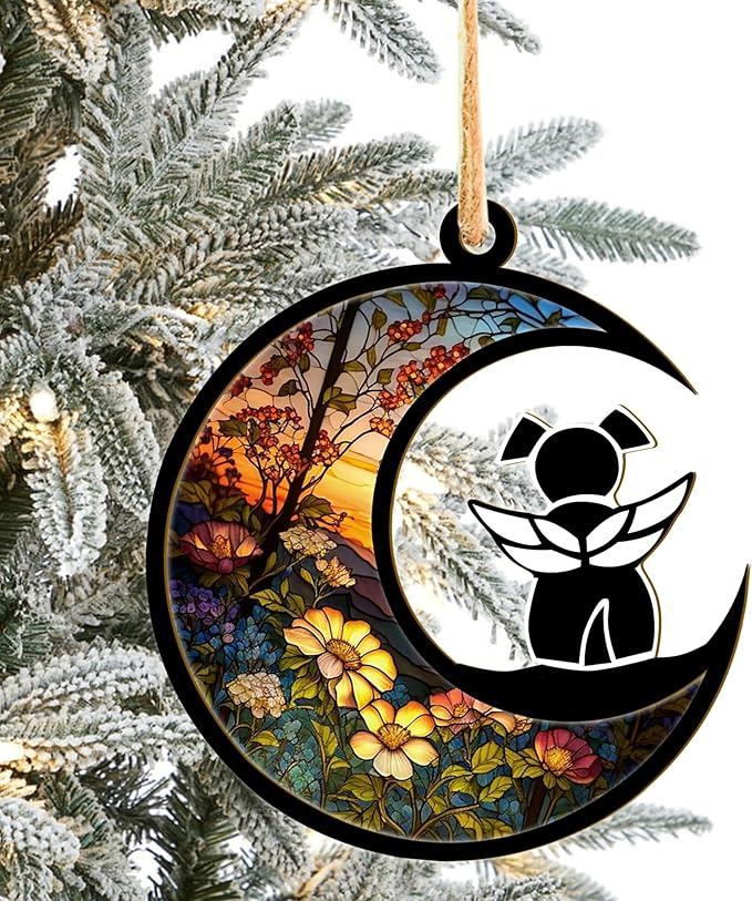 LOVELYPOD DIY Dog Ornament Suncatcher Memorial Gifts for Dog Lovers, A Black Dog with Wings on Window Hangings Suncatcher, Loss of Dog Sympathy Gift, Remembrance Gifts in Memory Dog (4 Inches)