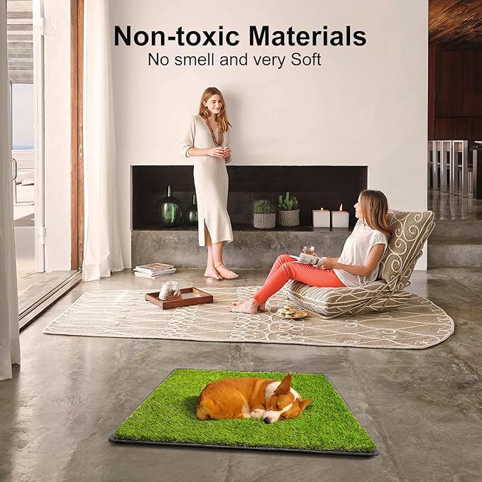 Dog Grass Pad with Tray,40''X27.5''Large Artificial Turf Grass Potty,XL Reusable 3-Layer Dogs Pee Potty Grass Pads, Easy to Clean Portable Dog Litter Box for Indoor/Outdoor Potty Training Toilet