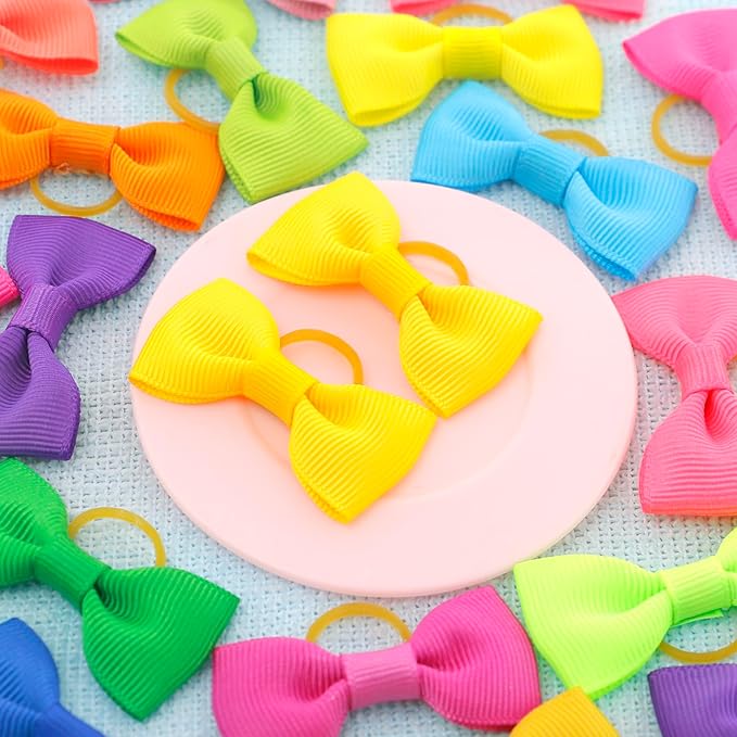 Puppy Dog Hair Bows: 2 inches with Rubber Bands Small Pet Grooming Girl Doggy Accessories 60pcs (30 Pairs)