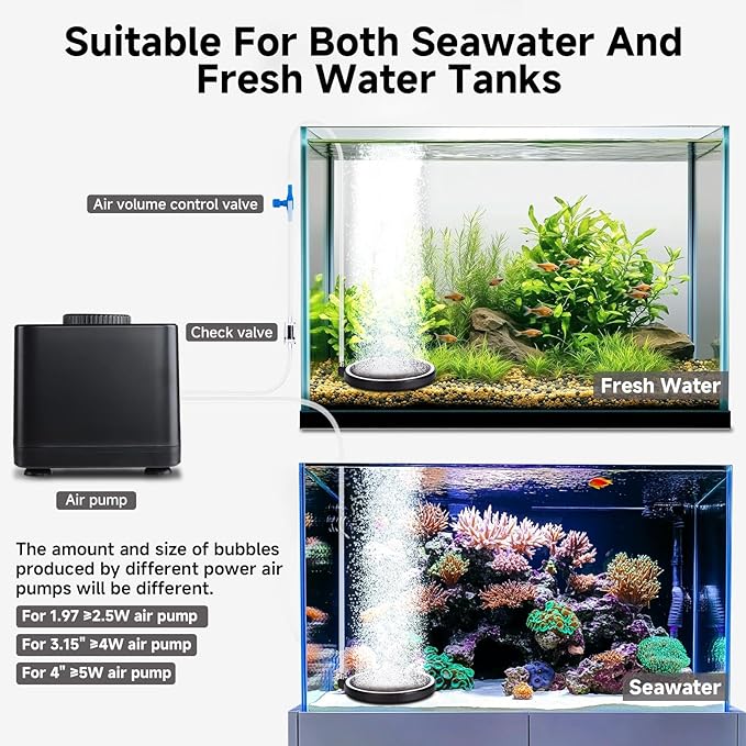 hygger Air Stone for Aquarium: Quiet High Dissolved Oxygen Diffuser Kit for Freshwater or Saltwater Fish Tank and Hydroponic Air Pump-Disc 4 x 4 Inch Air Bubble Stone