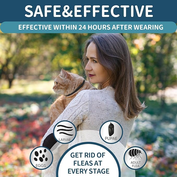 Flea Collar for Cats 4 Pack, 32 Months Flea and Tick Prevention for Cats Collar, Waterproof Cat Flea Collar, Natural Cat Flea and Tick Treatment Collar, Adjustable Flea Collar for Cat Kitten, Black