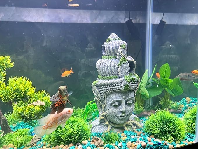 PINVNBY Aquarium Buddha Head Statue Decorations,Fish Tank Resin Large Buddha Sculpture Ornament,Betta Hideout Cave Sleep Rest Play for Small Fish Shrimp Lizard Gecko Small Reptile(3 Pack)