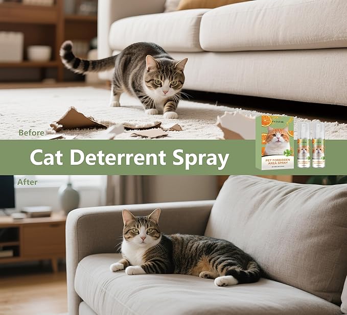 Cat Deterrent Spray 2 Pack- Natural Cat Spray Deterrent for Urine Marking & Scratching - Eco Friendly, Safe to Use Around Children, Pets, Furniture and Fabric, Works Indoor & Outdoor（2X100ml)2