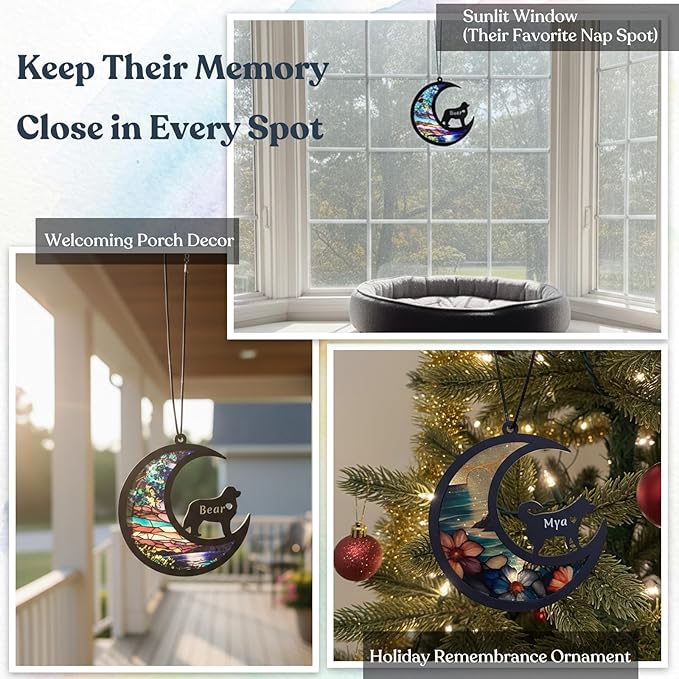 Personalized Dog Memorial Suncatcher, Custom Pet Breeds Suncatcher with Name Date, Pet Loss Suncatcher, Stained Glass Style Light Catcher, Dog Memorials & funerary, Gifts for Pet Loss