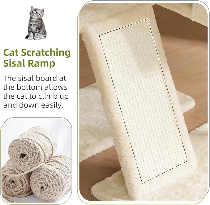 Cat Tree for Indoor Cats, Cat Tower with Scratching Post for Small Cats and Kittens, Cat House with Removable Top Platform and Fluffy Balls, Hanging Cat Basket, Beige GCT006SM