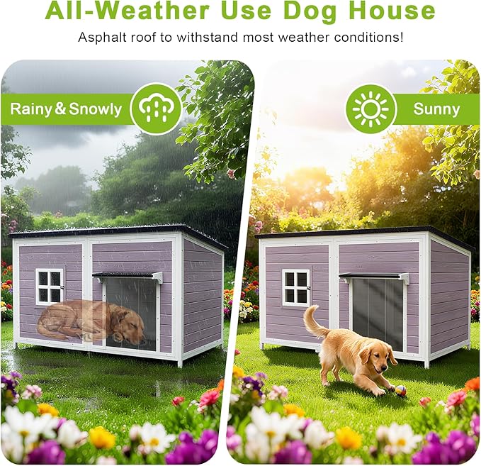 59" Outdoor Dog House with Insulated Liner, Extra Large Breed Dog Kennel, Keep Warm in Winter Outside, Easy to Install Heated Anti-Chewing Metal Frame Design for Small Medium Large Dogs