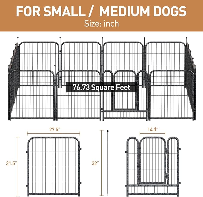 Metal Dog Playpen, 32" Inch Height 24 Panels, Ideal Dog Fence for Large/Medium/Small Dogs Indoor & Outdoor Bliss, Perfect Dog Pen for Camping, Yard and RV | Black-Silver