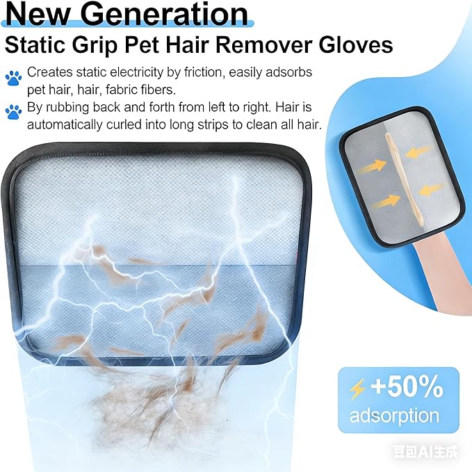 Electrostatic Pet Hair Removal Glove Dogs & Cats, 2026 Upgraded Magic Brush Tool, Washable Reusable Manicure-Friendly Open-Finger Pet Hair Remover for Couch, Car Interior, Furniture & Clothing(1pcs)