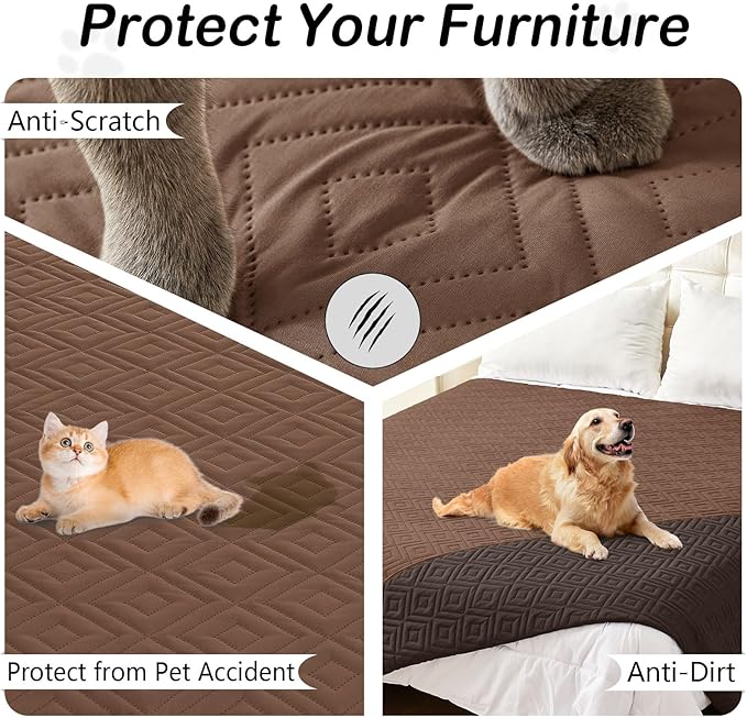 hyha Waterproof Dog Blanket, Soft Pet Bed Blankets, Waterproof Sofa Couch Cover for Dogs Washable, Reversible Pet Couch Covers for Sofa Furniture (82x102 Inch, Brown/Chocolate)