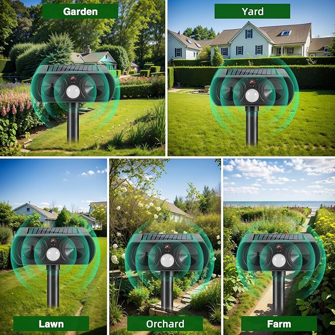 2026 Cat Repellent Outdoor Solar Ultrasonic Animal Repellent Outdoor with Motion Activated Cat Deterrent to Scare Deer Squirrel Rabbit Raccoon Skunk Repellent for Yard Lawn Garden(2Pack)
