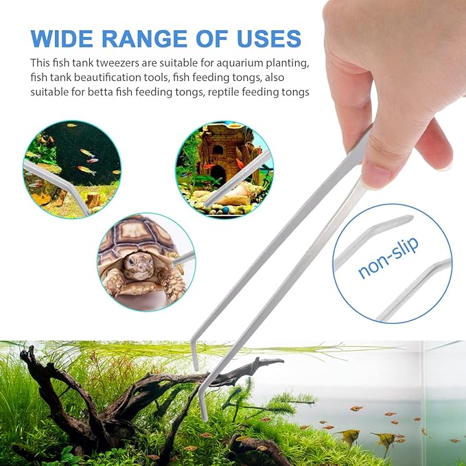 Mipcase 2pcs Stainless Steel Aquarium Plant Tweezers Curved and Straight Design for Easy Aquatic Pruning and Water Planting Fish Tanks