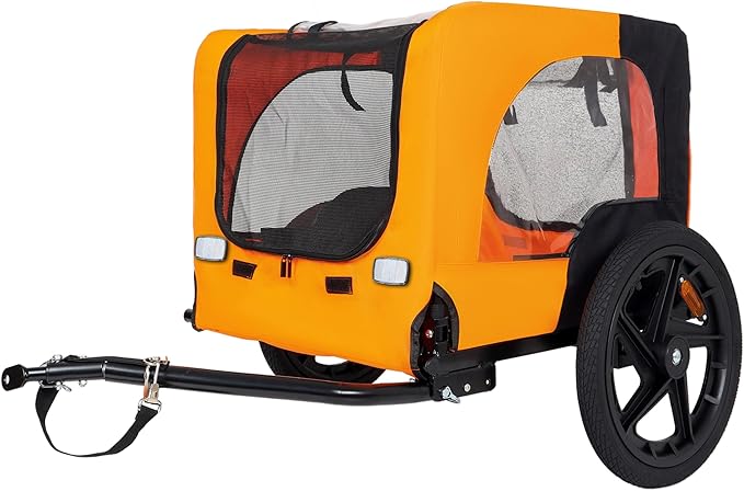 Heavy-Duty Dog Bike Trailer & Collapsible Pet Carrier for Bike with 16-Inch All-Terrain Wheels, Universal Hitch, Safety Flag & Weather-Resistant Design for Outdoor Adventures