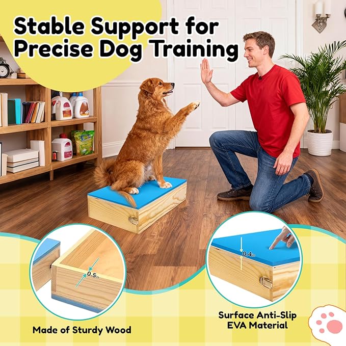 2 PCS Connectable Wooden Dog Training Platform Non-Skid Dog Place Boards with Foaming Surface Puppy Agility Training Equipment for Small and Medium Dogs
