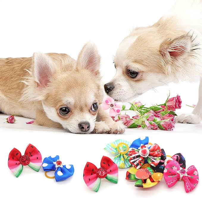 Christmas Dog Hair Bows - Cute Puppy Bowknots with Rubber Bands, Pet Grooming Accessories for Party