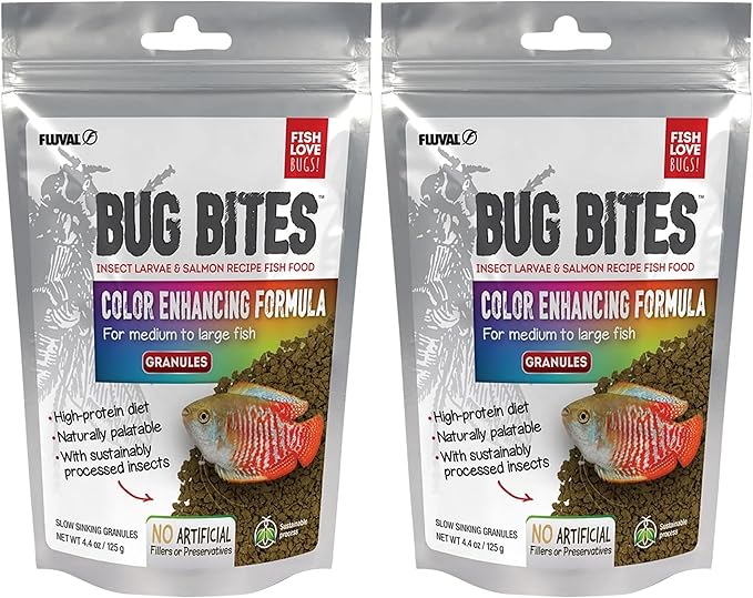 Fluval Bug Bites Color Enhancing Fish Food for Tropical Fish, Granules for Medium to Large Sized Fish, 4.4 oz. (Pack of 2)