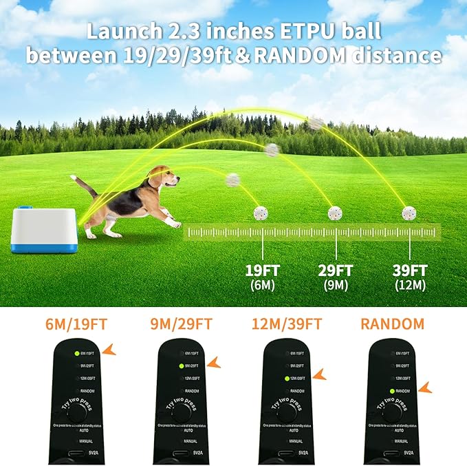 Automatic Dog Ball Launcher, Upgrade 2 in 1 Interactive 3 Adjustable Distances Dog Ball Thrower for Small Medium Large Dogs, Rechargeable Brain Training Paw-Activated Balls Launcher with 4 Balls