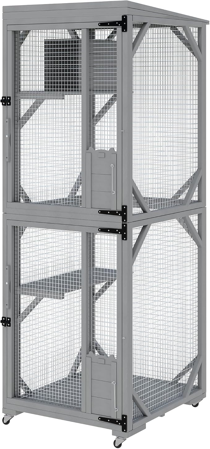 Outdoor Cats House with 4 Wheels, Walk-in Cat Cage, Catio Outdoor Enclosure Extra Large